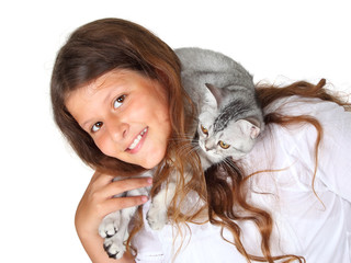 Obraz premium little girl and kitten