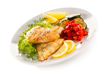 Fish dish - fried cod fillet and vegetables