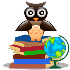 Cute owl sitting on books.