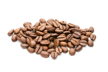 Coffee beans isolated on white background, closeup, macro