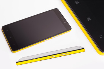 Yellow smartphone on a white background.