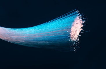 optical fibres dinamic flying from deep on technology background