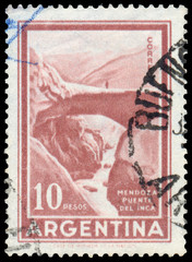 Stamp printed in the Argentina shows Mountain Landscape