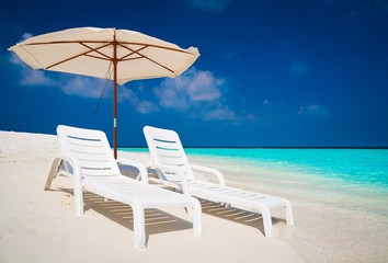 Maldives,  white sunbed and parasol!