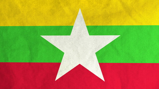 Myanma flag waving in the wind (full frame footage in 4K UHD resolution).