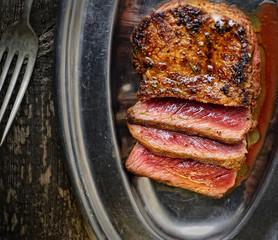 steak medium roasting on a platter