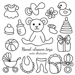 Hand-drawn Baby Goods and Toys Set