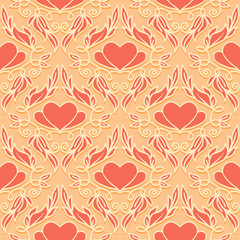 Retro Seamless Pattern with Decorative Hearts