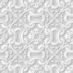 Vector damask seamless 3D paper art pattern background 248 Cross Curve Flower
