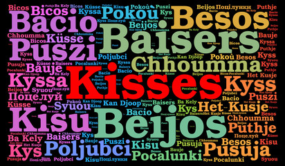 Kisses word cloud in different languages