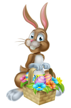 Easter Bunny Rabbit with Eggs Hamper Basket