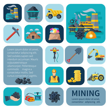 Mining Icons Flat Set
