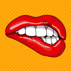 Pretty Female Lips in Retro Pop Art Style