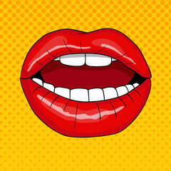 Pretty Female Lips in Retro Pop Art Style
