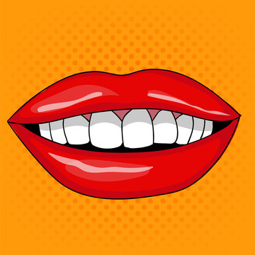 Pretty Female Smiling Lips in Retro Pop Art Style