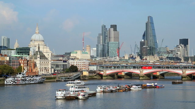 River Thames with St Pauls Cathedral, London, UK