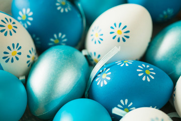 Bunch of blue and white easter eggs