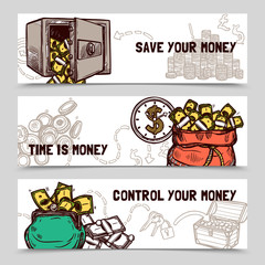 Time management financial banners set doodle 