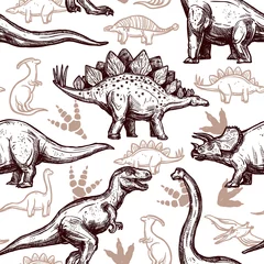 Tapeten Dinosaurs footprints seamless pattern two-color doodle © Macrovector