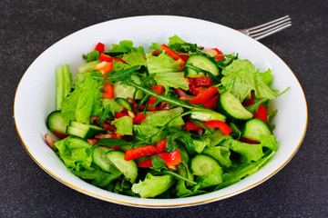 Lettuce with Arugula Cucumber sweet pepper red onion and balsami