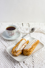 Dessert Eclair with whipped cream