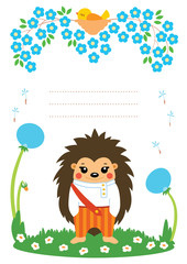 Cute card with hedgehog boy. Some blank space for your text included.