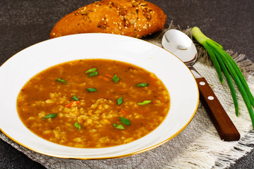 Soup Kharcho with Rice and Vegetables, Curry, Chili  