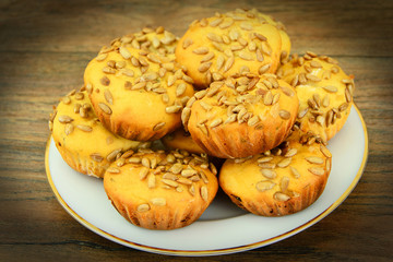 Fresh Cupcakes with Sunflower Seeds.