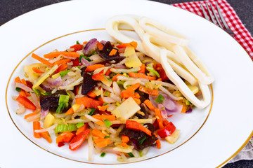 Healthy, diet: Mushrooms mun, bamboo shoots, soy sprouts, pepper