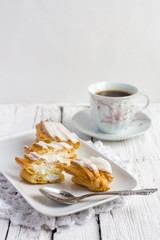 Dessert Eclair with whipped cream