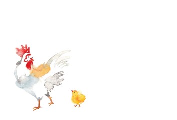 鶏1羽、赤丸、雛1羽、謹賀新年