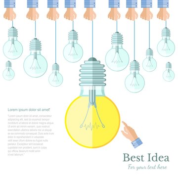 many lamp or lightbulb light off and only one light on Idea flat background
