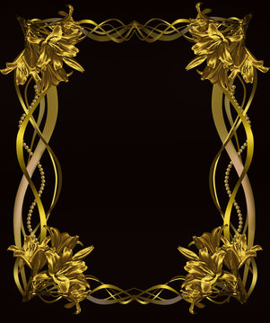 black background with frame of Golden lilies