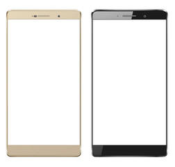 Smartphones, mobile phones isolated with blank screen