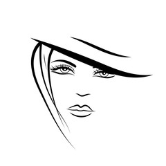 vector hand drawn portrait of beautiful girl with hat