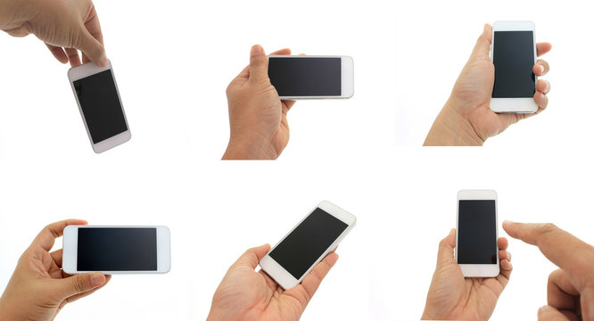 set of phone in hand - to work on a smartphone with a blank scre