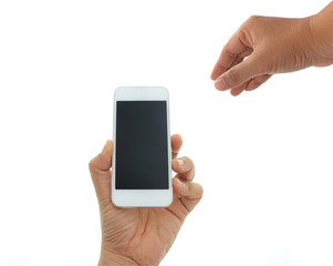 Phone in hand - to work on a smartphone with a blank screen