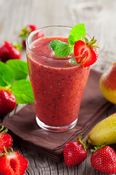 Strawberry smoothie in a glass