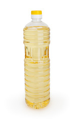 Sunflower oil in bottle isolated on white background with clipping path