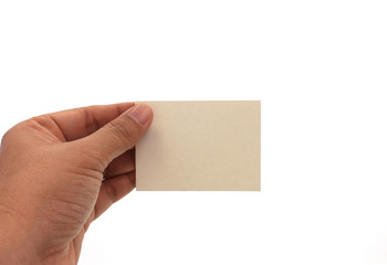 Obraz premium hand holding blank business card in hand. Isolated on white