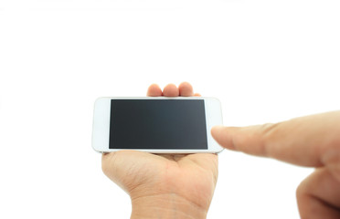Phone in hand - to work on a smartphone with a blank screen