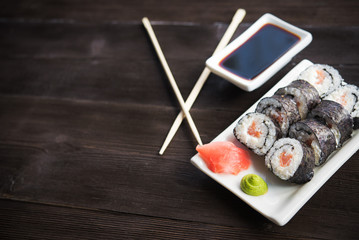 Sushi rolls with salmon