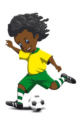 boy soccer player on the run beats a soccer ball