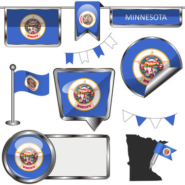 Glossy icons with flag of state Minnesota