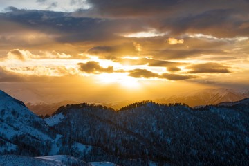 Mountain sunset winter