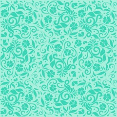 Turquoise Ornamental Floral Seamless Pattern