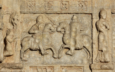 Two knights fight horseback