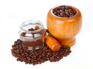 black coffee and coffee beans