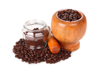  black coffee and coffee beans