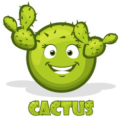 round smiley cactus and text in vector